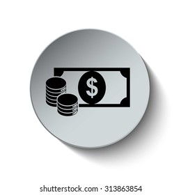Money icon. Cash icon. Button. Vector illustration.