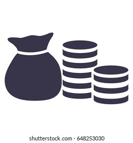 Money icon. Coin money bag with a coin stack isolated flat vector icon