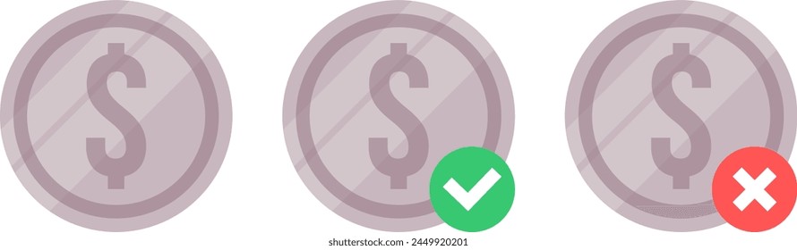 Money icon. Coin icon. Silver coin icon set. Silver coin with dollar sign.