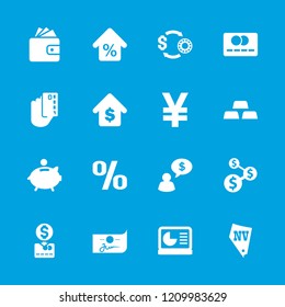 Money icon. collection of 16 money filled icons such as wallet, vegas, buying a house, mortgage, piggy bank, chart on display. editable money icons for web and mobile.