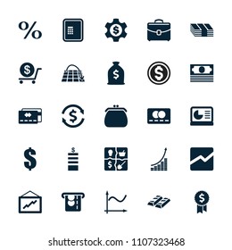 Money icon. collection of 25 money filled icons such as atm, coin, credit card, dollar, graph, line chart, case, chart on display. editable money icons for web and mobile.