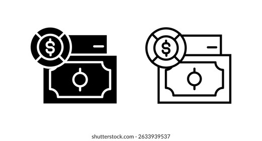 Money Icon Collection, a dollar bill in outline and glyph styles. Represents currency or payment. Perfect for financial design.