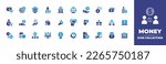 Money icon collection. Duotone color. Vector illustration. Containing poverty, investment, house, growth, home, scale, share, debt, dollar, loss, money bag, funding, cashback, add, give money.