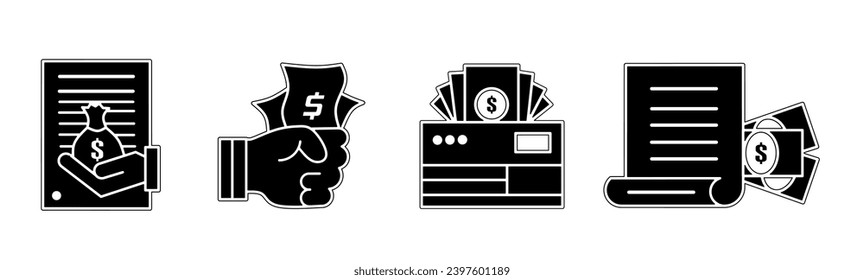 Money icon collection. An illustration of a black money icon. Stock vector.