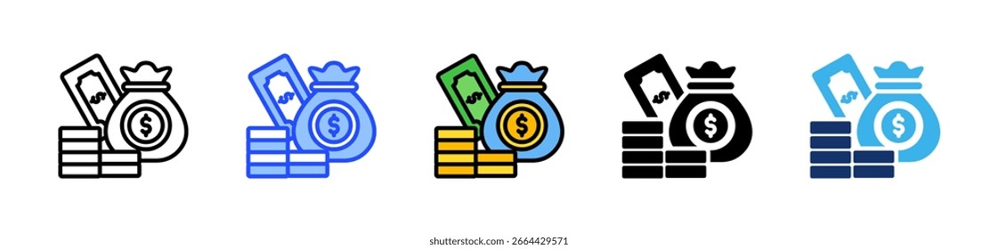 Colección de icono de dinero con múltiples estilos