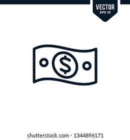 Money icon collection in outlined or line art style