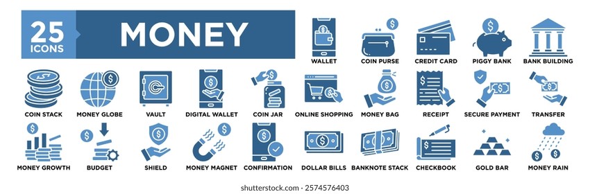 Money icon collection set. Containing design finance, money, business, financial, banking, investment	