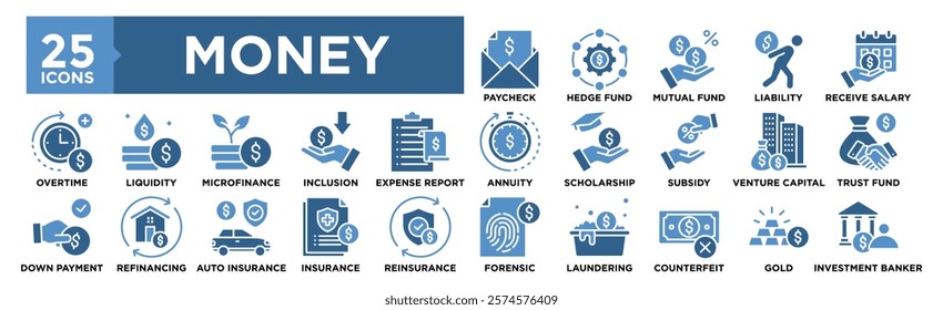 Money icon collection set. Containing design finance, money, business, financial, banking, investment	