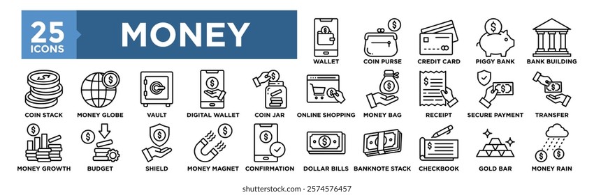Money icon collection set. Containing design finance, money, business, financial, banking, investment	