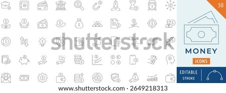 Money icon collection set. Editable stroke.