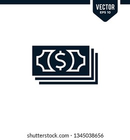 Money icon collection in solid color or glyph style
