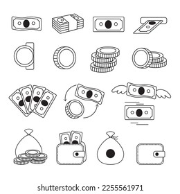 Money icon collection vector, investment, gold, money bag, isolated background
