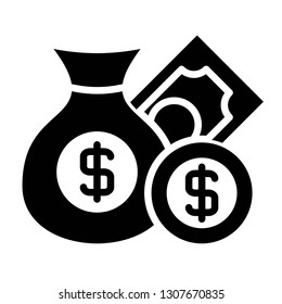 money icon design with creative modern concept and black and white glyph style logo shape for pictogram, website, ecommerce, satartup, web button design vector eps 10