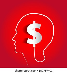 Money icon design in head think concept - vector illustration