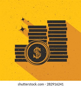 Money icon design on yellow background, flat design. Clean vector.