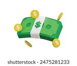 Money icon with dollar coin icon 3d rendering vector illustration