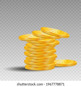 Money Icon, Dollar Coins, American Dollar, Finance. Cartoon Money Illustration. American Money, Cash. Dollars Bill. Vector Illustration. Transparent Background. PNG