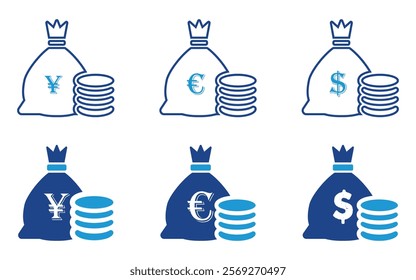 Money icon dollar euro yen currency cash bank deposit business wealth investment earning tax success pictogram graphic illustration