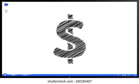 Money icon. Dollar sign. Scribble and hatching style. Isolated on white background. Specular reflection. Made vector illustration