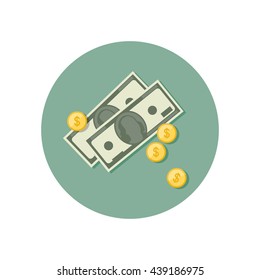 Money icon with dollars in flat style. Icons of coin, dollars.