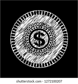 money icon drawn chalk emblem, retro style, chalk or chalkboard texture