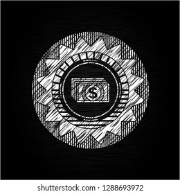 money icon drawn chalk emblem, retro style, chalk or chalkboard texture