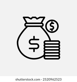 Money icon elements for design with simple outline icon styles