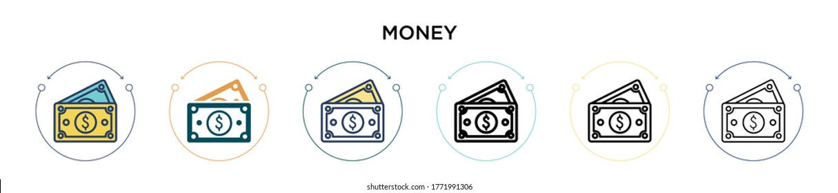 Money icon icon in filled, thin line, outline and stroke style. Vector illustration of two colored and black money icon vector icons designs can be used for mobile, ui, web