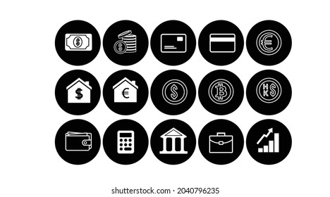 Money icon and finance icon set. Vector isolated editable illustration set