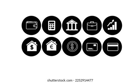 Money icon and finance icon set. Vector isolated editable illustration 