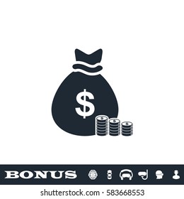 Money icon flat. Black pictogram on white background. Vector illustration symbol and bonus button