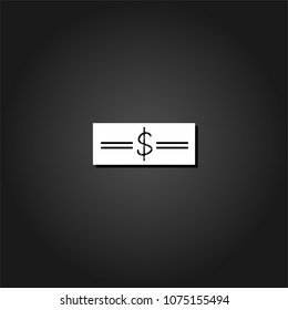 Money icon flat. Simple White pictogram on black background with shadow. Vector illustration symbol