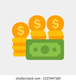 Icono de dinero en forma plana sobre la moneda, uso para presentación de aplicaciones móviles del sitio web