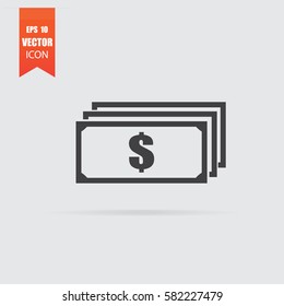 Money icon in flat style isolated on grey background. For your design, logo. Vector illustration.
