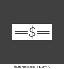 Money icon flat. Vector white illustration isolated on black background. Flat symbol