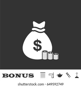 Money icon flat. White pictogram on black background. Vector illustration symbol and bonus icons
