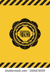 money icon grunge warning sign emblem. Vector Illustration. Detailed.