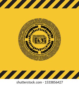 money icon grunge warning sign emblem. Vector Illustration. Detailed.