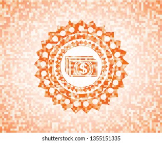 money icon inside abstract orange mosaic emblem