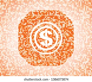 money icon inside abstract orange mosaic emblem