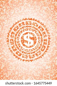 money icon inside abstract orange mosaic emblem