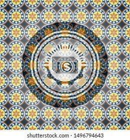 money icon inside arabesque badge. arabic decoration.