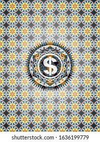 money icon inside arabesque badge. arabic decoration.