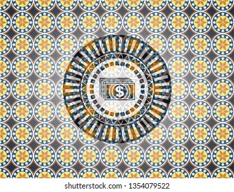 money icon inside arabesque emblem. arabic decoration.