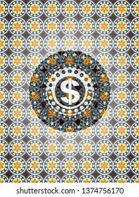 money icon inside arabesque emblem. arabic decoration.