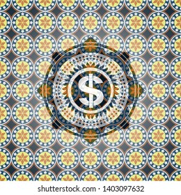 money icon inside arabesque emblem. arabic decoration.