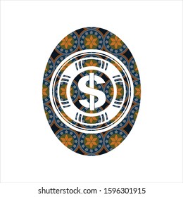 money icon inside arabesque emblem background. arabic decoration.