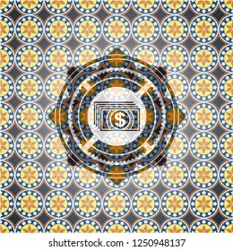 money icon inside arabesque style emblem. arabic decoration.