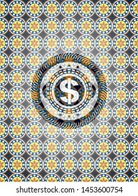 money icon inside arabesque style badge. arabic decoration.