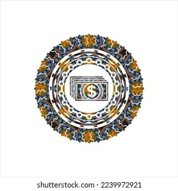 money icon inside arabesque style emblem. arabic decoration. 